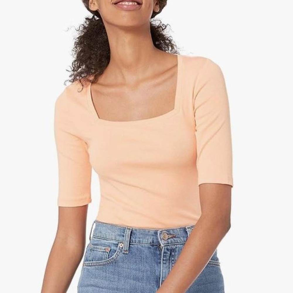 Amazon Essentials Women's Slim-Fit Half Sleeve Square Neck Summer T-Shirt